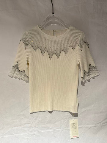 Embellished Ribbed Knit Pullover Sweater