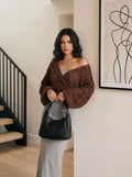 Crochet V Neck Balloon Sleeve Cardigan