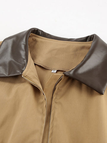 Oversized Contrast Collar Utility Trench Coat
