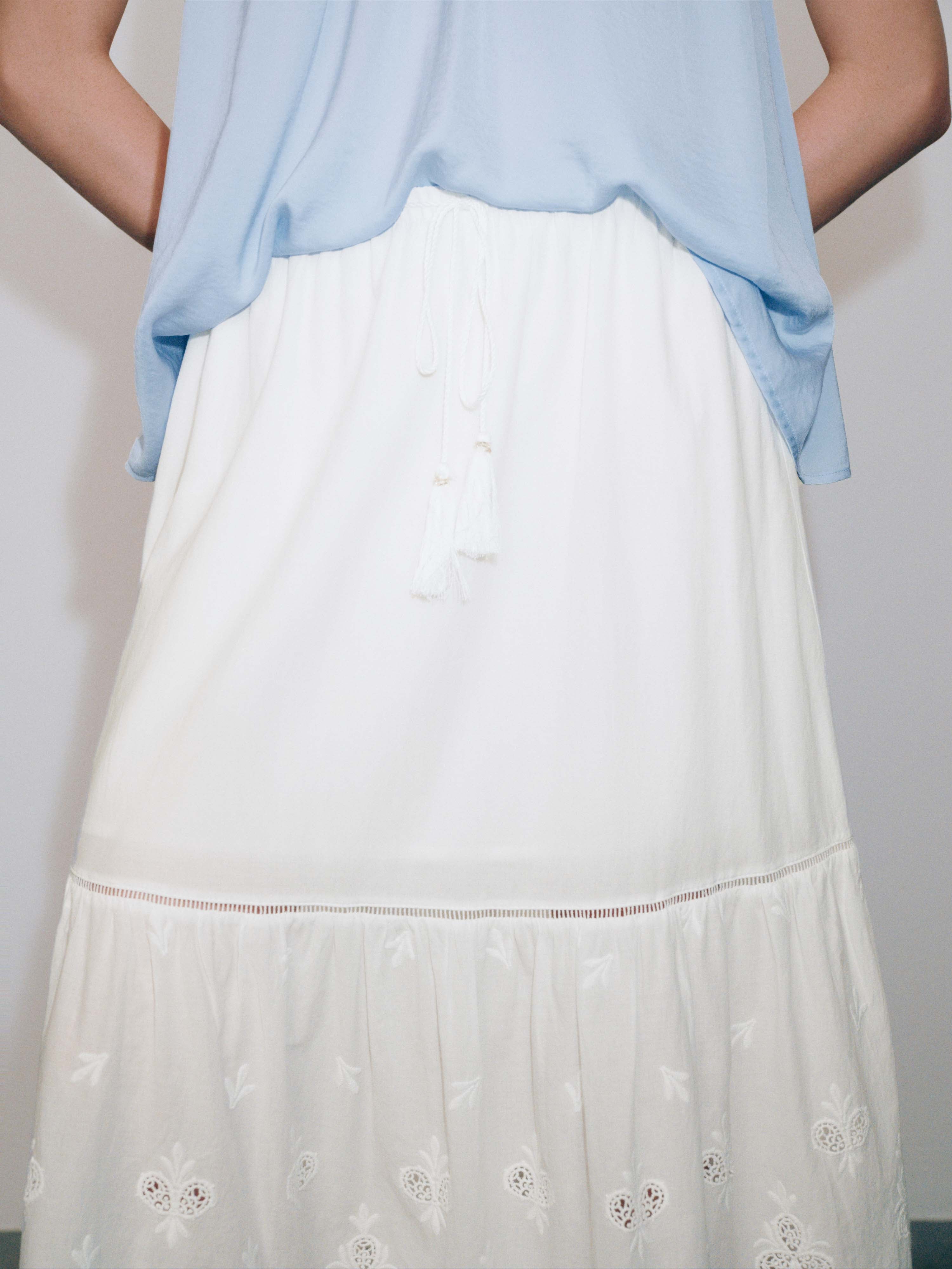 Guipure Lace Tiered Drawstring Pull On A-Line Midi Skirts