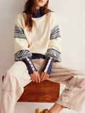 Oversized Button Cuff Thermal Pullover Sweater