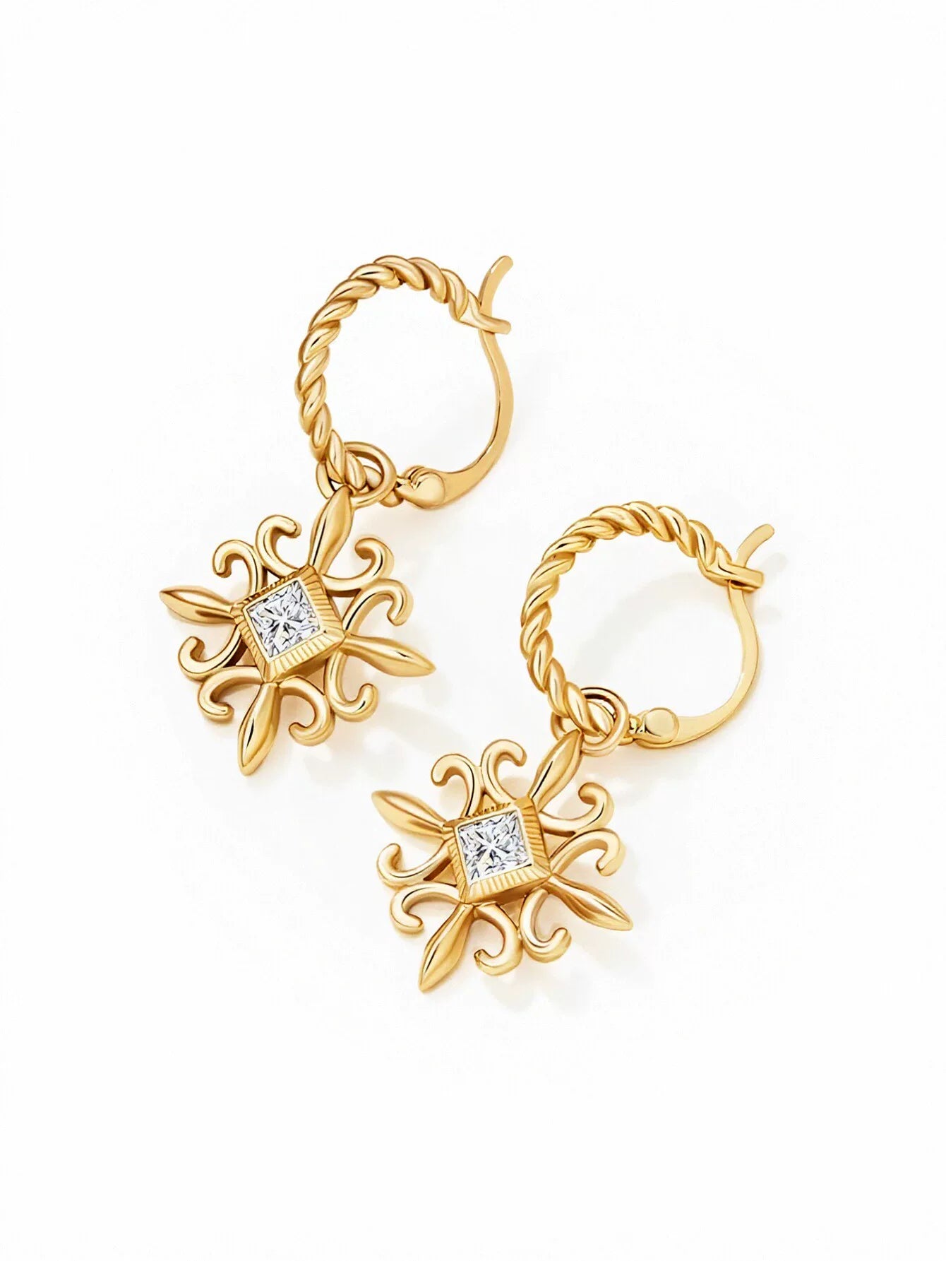 Vintage Twisted Gold Hoop Dangle Earrings