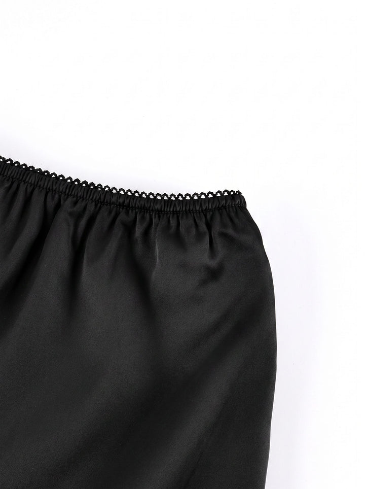 Satin Lace Trim Asymmetric Mini Skirt