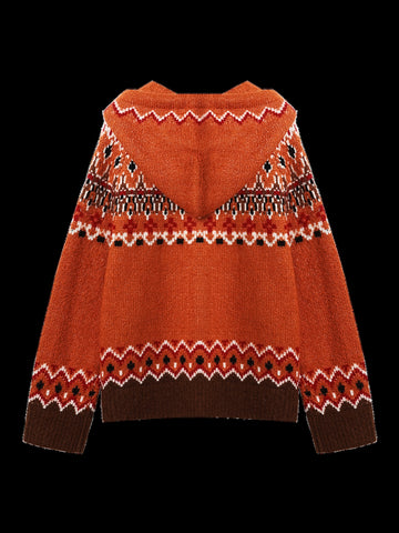 Cozy Fair Isle Hooded Cardigan