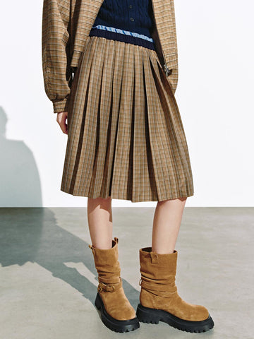 Urban Revivo 2 In 1 Layered Check Midi Skirts-Brown Check