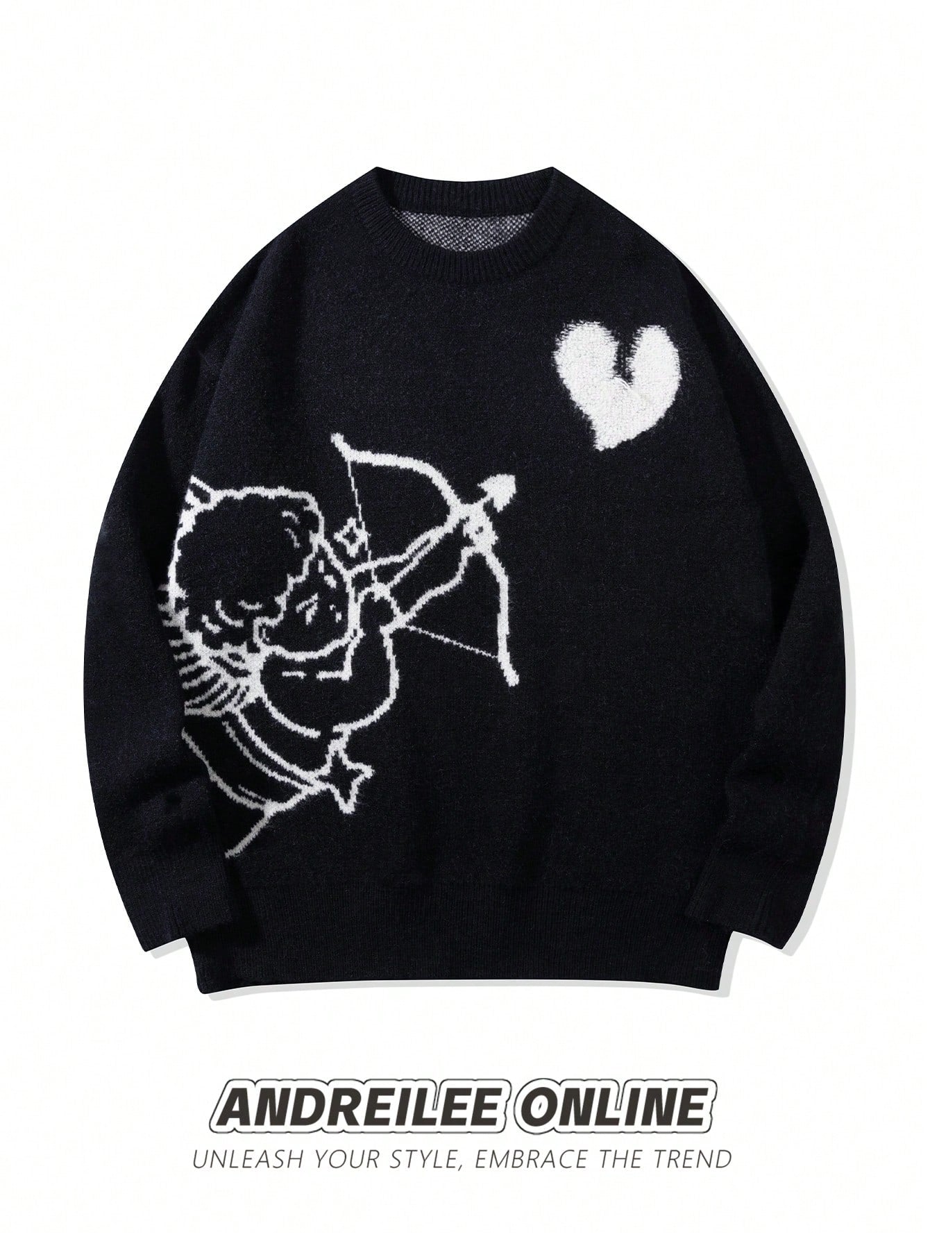 Cupid Graphic Heart Print Oversized Crewneck Sweater