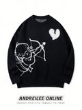 Cupid Graphic Heart Print Oversized Crewneck Sweater