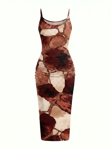 Norah ZHAO's Giraffe Print Midi Dress