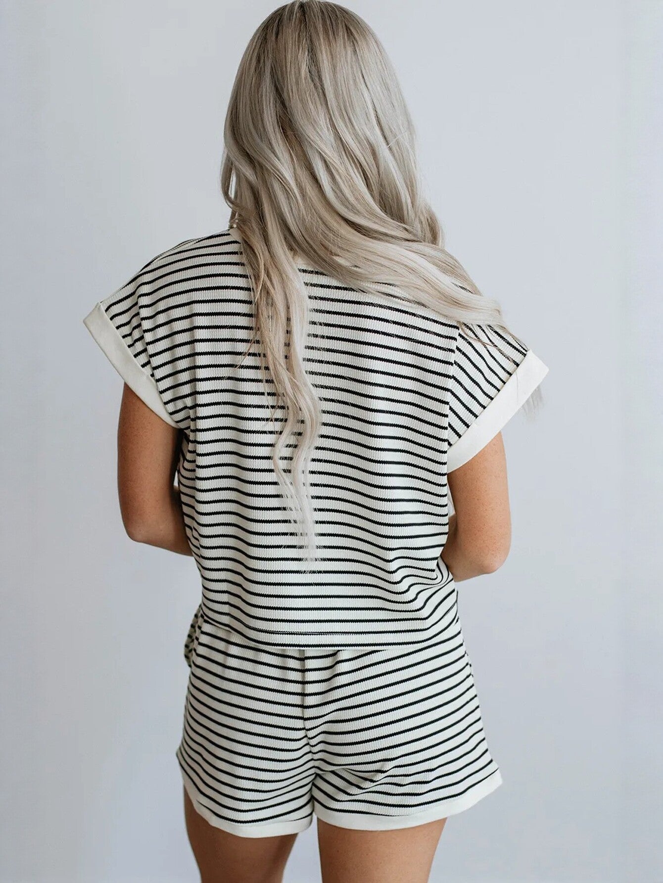 Striped Short Sleeve Shorts Set
