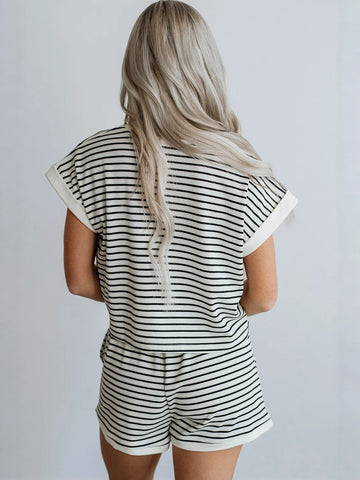 Striped Short Sleeve Shorts Set