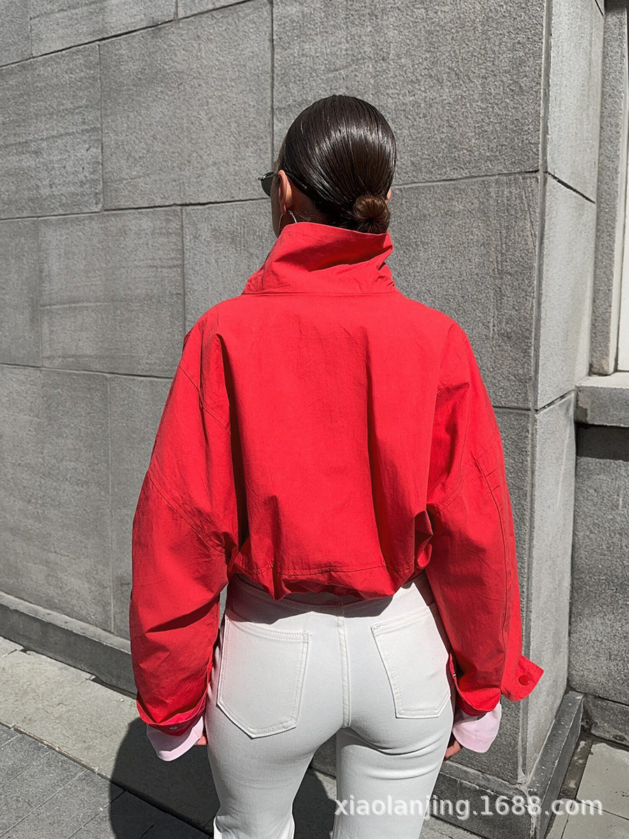 Oversized Stand Collar Cropped Jacket
