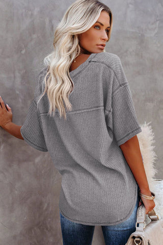 Casual V Neck Waffle Knit Tee