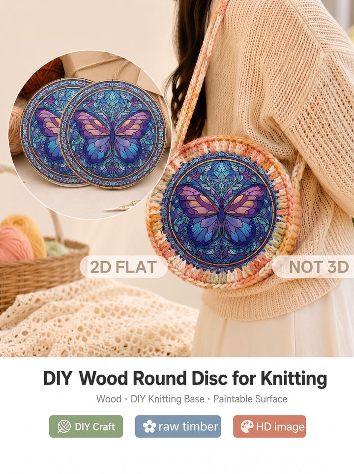 Stained Glass Butterfly Wooden Basket Bottom