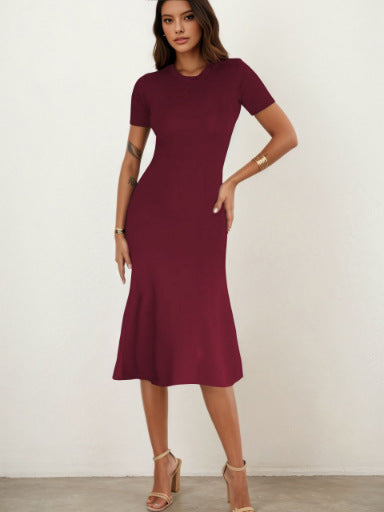 Short Sleeve Midi Length Classic Solid Dress