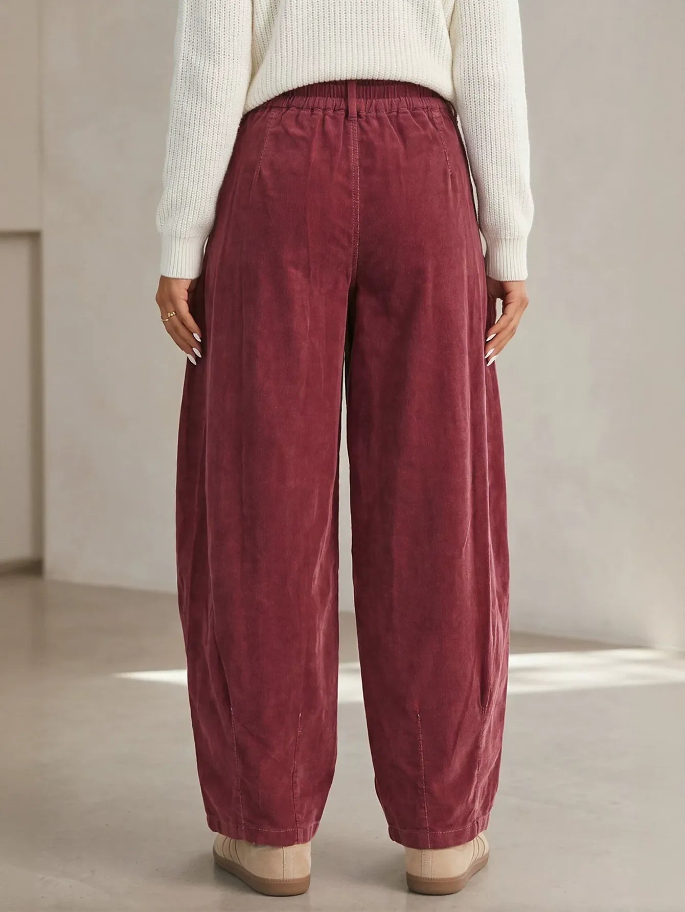 Comfy Drawstring Corduroy Wide Leg Pants