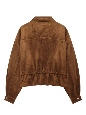 Cropped Suede Drawstring Utility Jacket