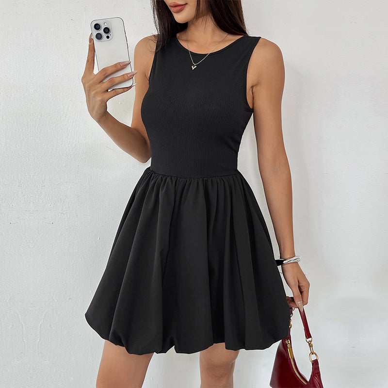 Slim-Fit Flutter-Sleeve Flared Mini Party Dress