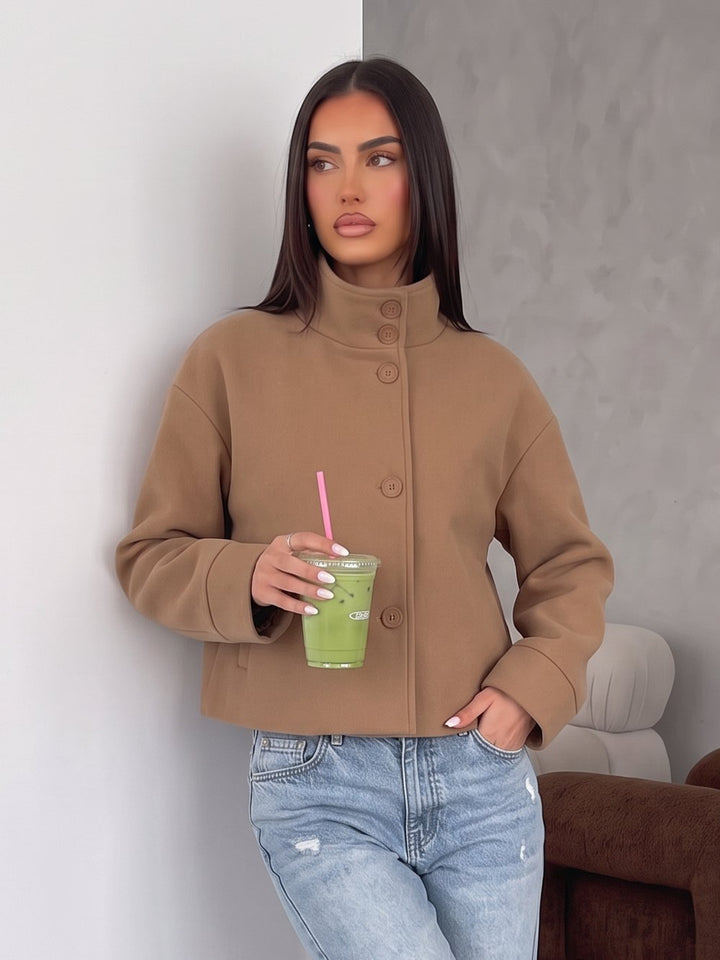 Minimalist Mock Neck Cropped Jacket