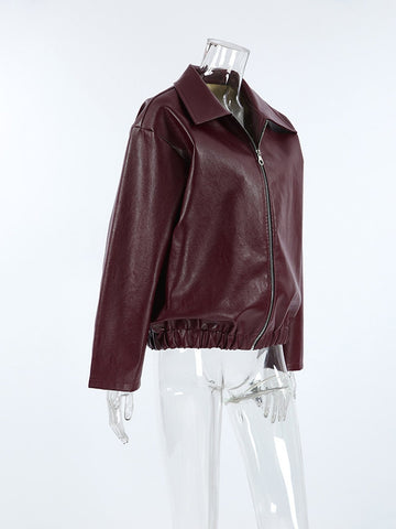 Oversized Burgundy Faux Leather Jacket
