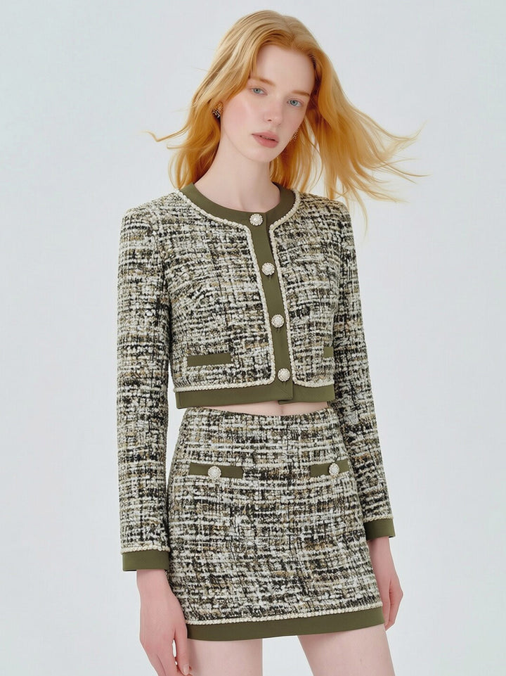 Cropped Tweed Button Up Jacket