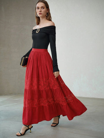 Boho Lace Trim Maxi Skirt