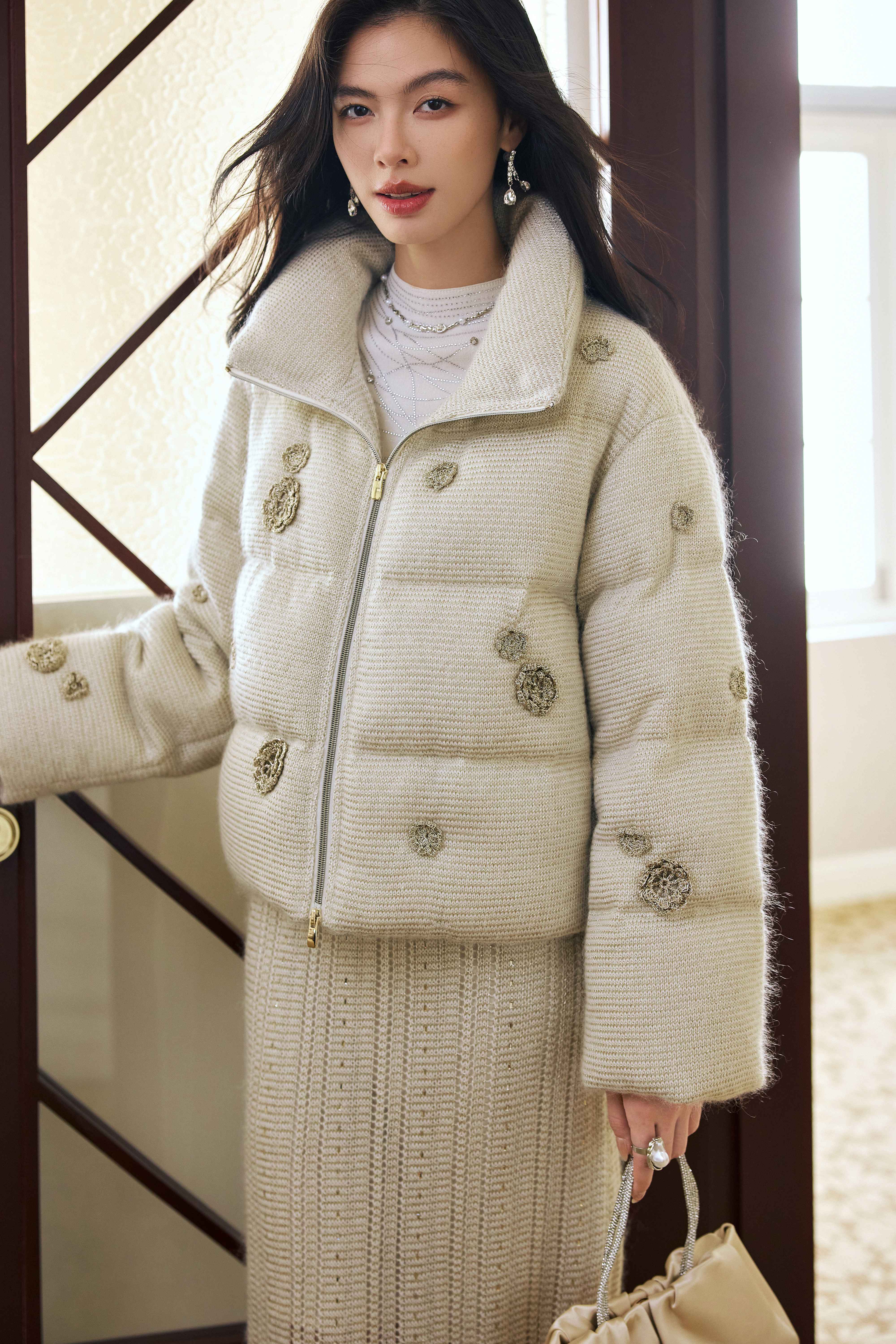Embellished Knit Puffer Jacket