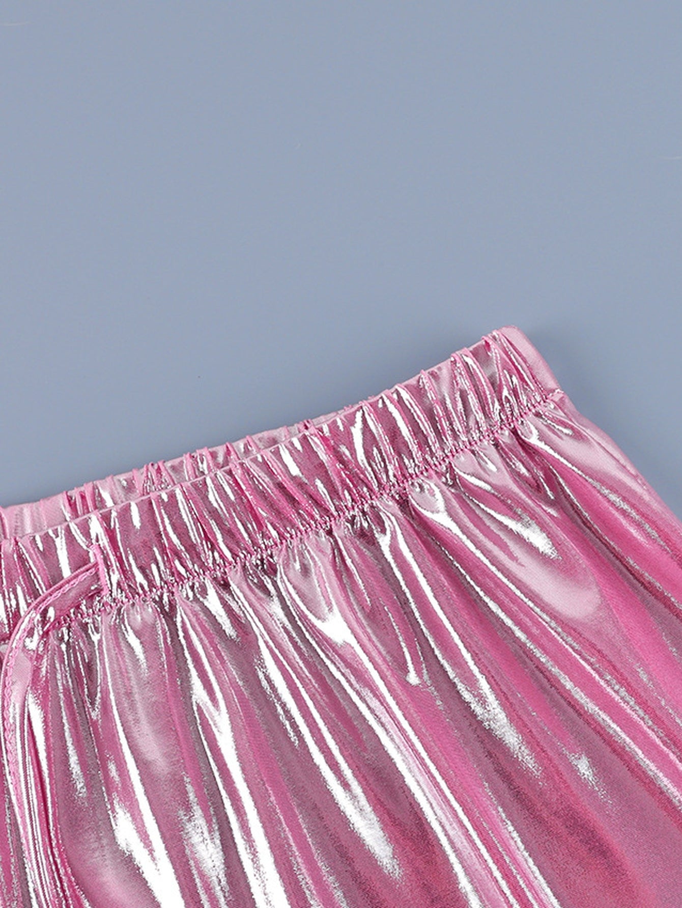 Metallic Satin Drawstring Wide Leg Pants