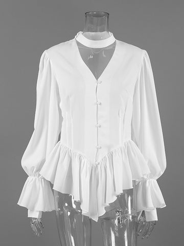Chic Ruffled Chiffon Peplum Blouse