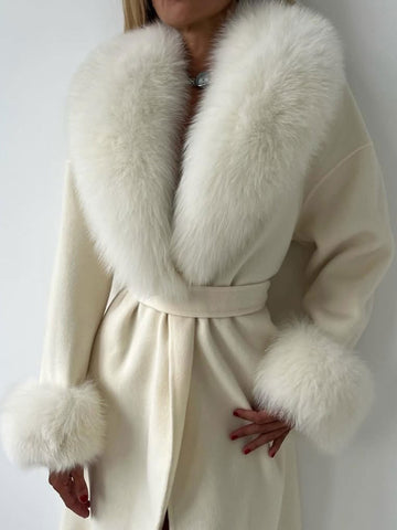 Faux Fur Trim Wool Long Coat