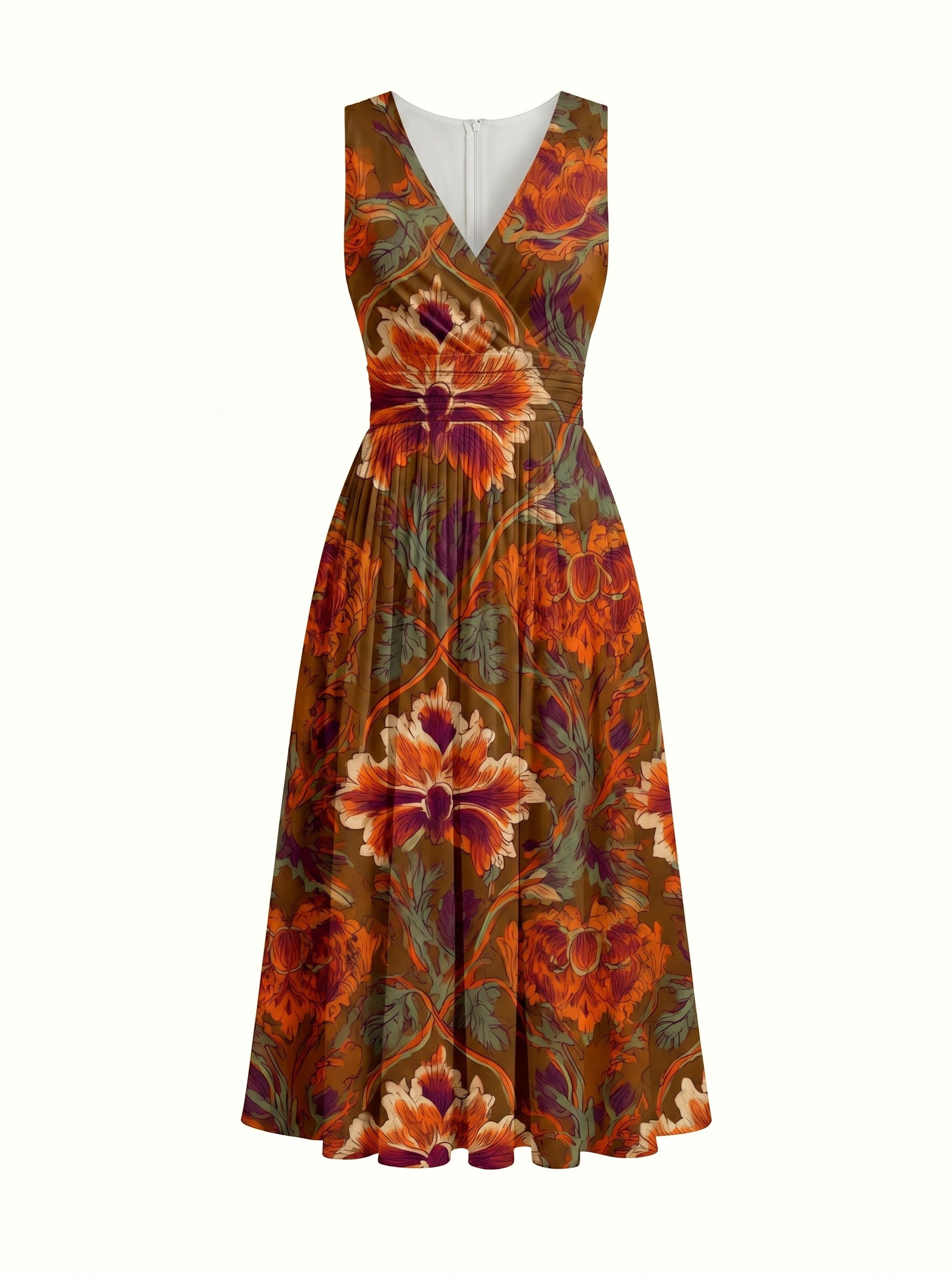 CORINNE
Floral Print V Neck A Line Midi Dress