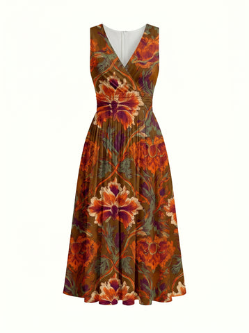 CORINNE
Floral Print V Neck A Line Midi Dress