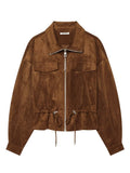 Cropped Suede Drawstring Utility Jacket