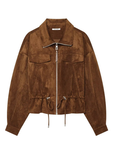 Cropped Suede Drawstring Utility Jacket