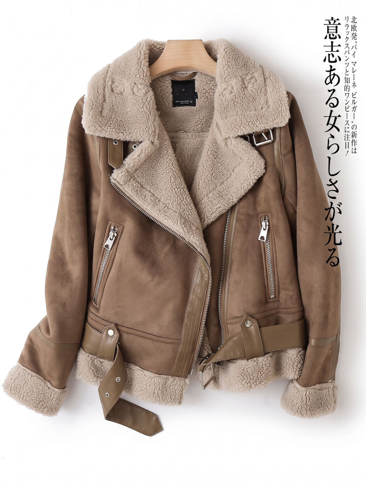 Cozy Faux Suede Sherpa Moto Jacket