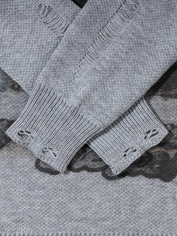 Distressed Graphic Oversized Knit Sweater