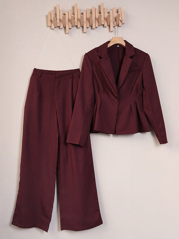 Tailored Peplum Blazer Wide Leg Pant Set