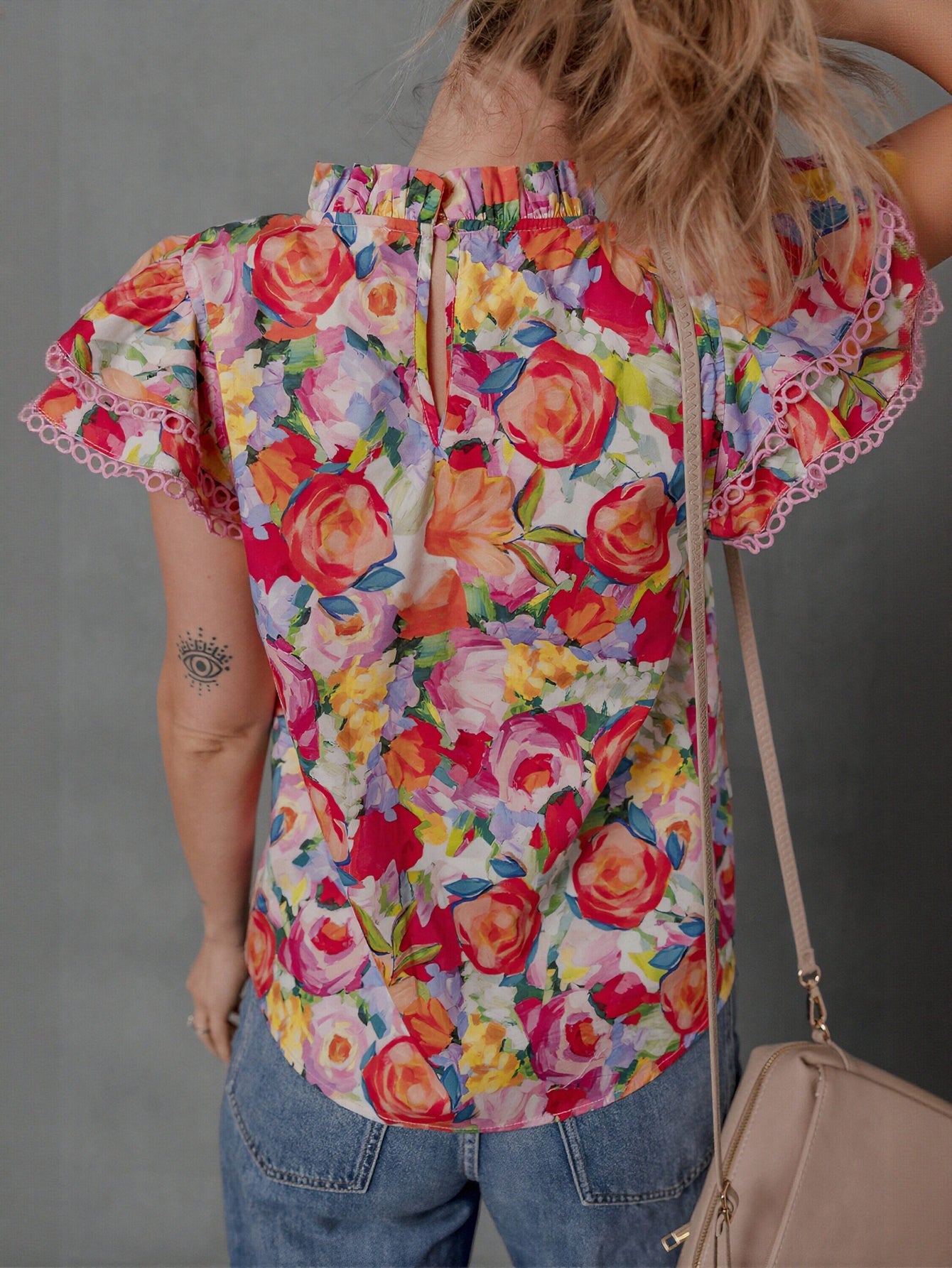 Floral Ruffle Sleeve Chiffon Blouse