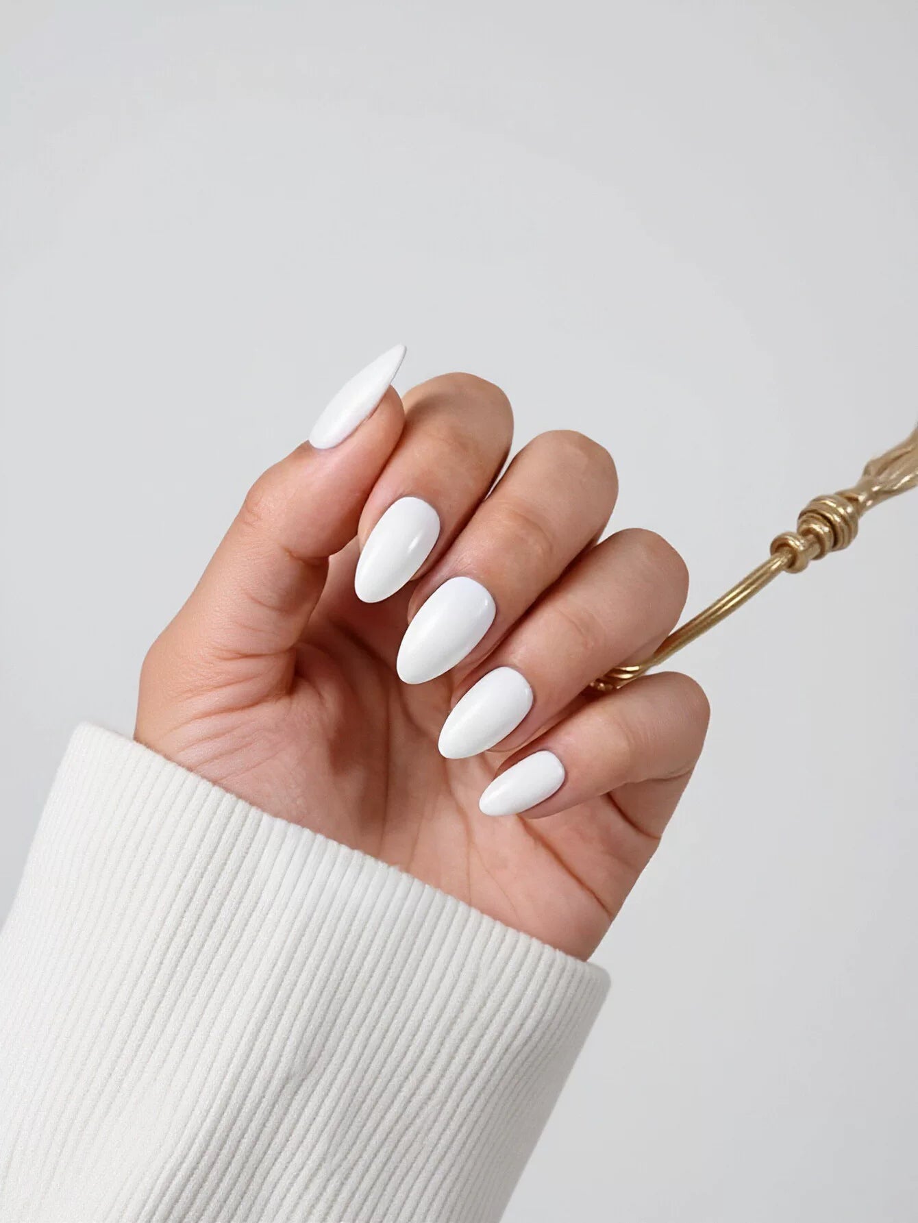 Glossy White Almond Press On Nails