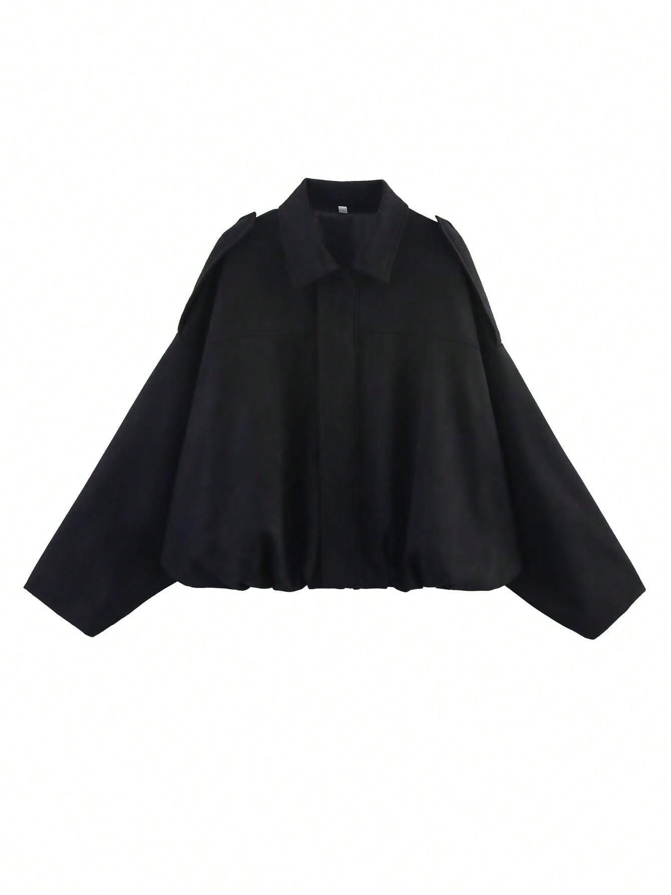Oversized Cropped Black Bomber Jacket