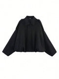 Oversized Cropped Black Bomber Jacket