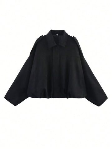 Oversized Cropped Black Bomber Jacket