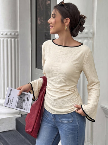 Elegant Contrast Trim Chiffon Blouse