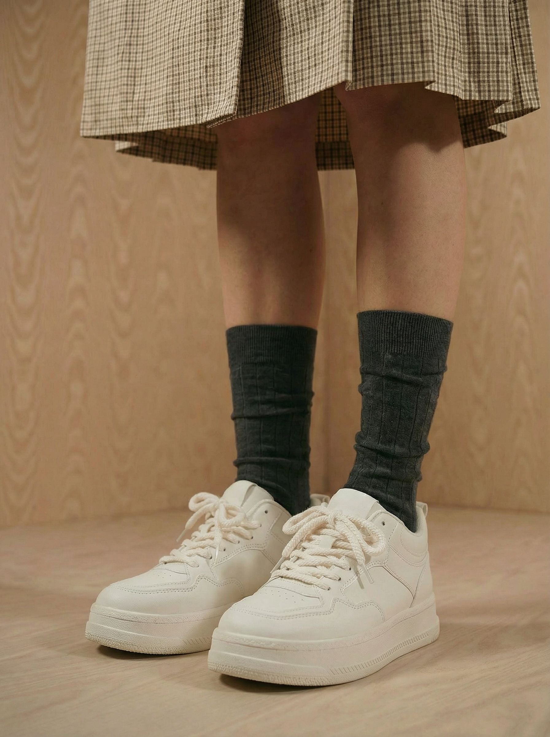 Chunky Platform High-Top Minimalist Casual Shoes-Beige