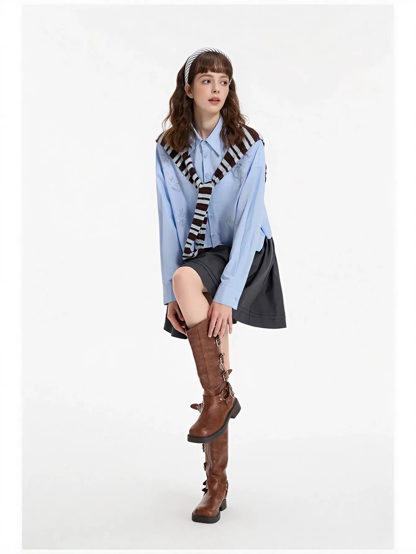Oversized Layered Graphic Button Down Shirt