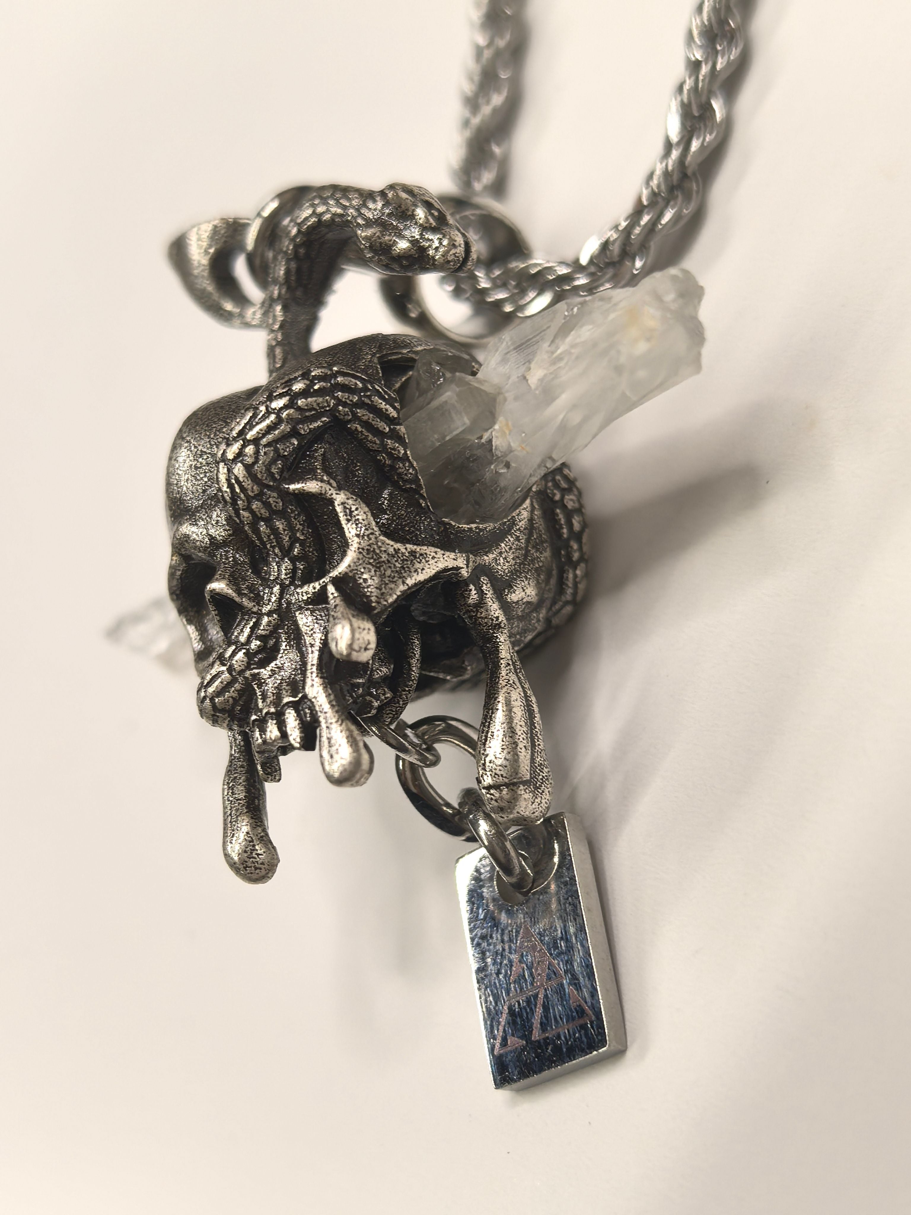 Gothic Skull Snake Crystal Pendant Necklace