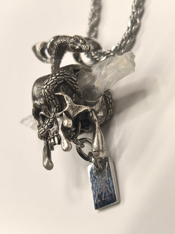 Gothic Skull Snake Crystal Pendant Necklace