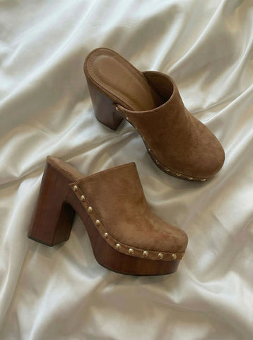Wooden Heel Studded Edgy Heels