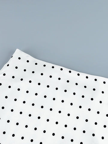 Polka Dot Lace Trim Midi Skirt