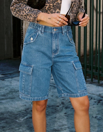 High Waisted Utility Denim Shorts