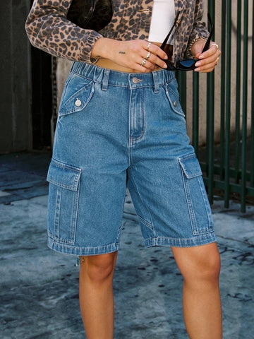 High Waisted Utility Denim Shorts